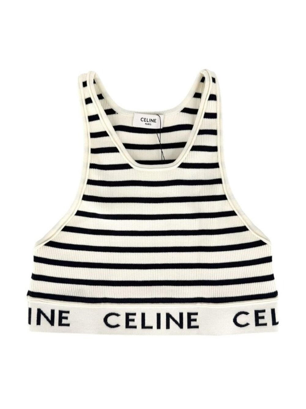 Celine Tank Top Logo Border Top Sleeveless Ivory Black Cotton Nylon